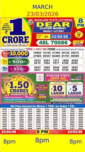23/03/2026 8pm Nagaland State Dear Lottery Result | Live Dear Morning, Day & Night Result #Shorts