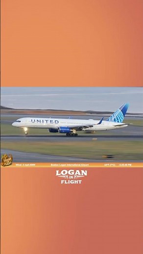United Airlines Sunset Arrival on Runway 4 Right at Boston Logan Airport