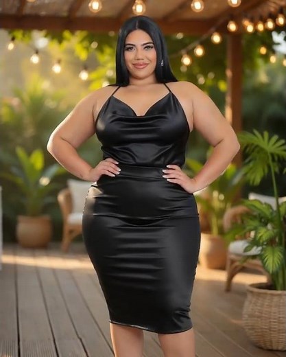 Vestido Negro Satinado Halter Ajustado | Tallas Extras | Outfit Elegante y Sensual 🖤✨