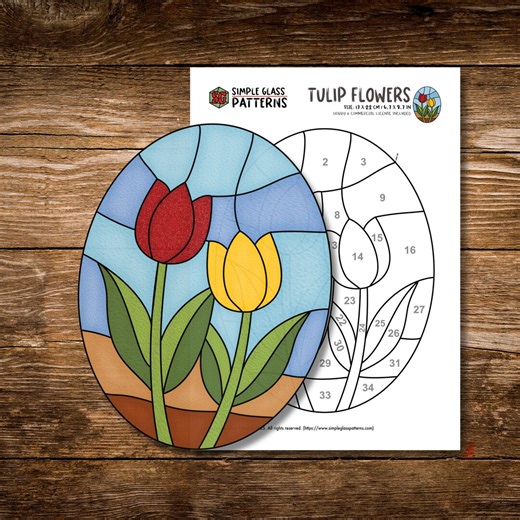 Tulip Flowers Stained Glass Pattern • Floral Suncatcher Designs, Beginners Friendly - Etsy