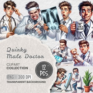 Quirky Doctor Clipart Bundle PNG, Funny Medical Character, Healthcare Planner, Nurse Clipart, Stickers, Scrapbooking, Sublimation, Crafts - Etsy