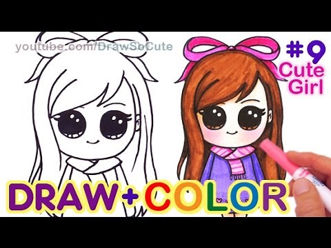 How to Draw + Color Chibi Girl #9 Step by step w/Crayola Markers, pencils