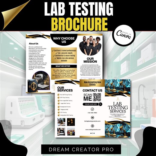 Lab Testing Services Brochure Template | Drug Testing, DNA Fingerprinting Canva Flyer | Mobile & On-site Testing Marketing Design - Etsy UK