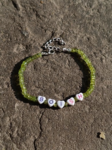 Custom Name Peridot Bracelet | Natural Green Peridot Rondelle Beads | Heart Letter Jewelry Gift - Etsy