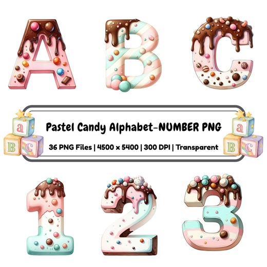 Pastel Candy Alphabet PNG A–Z & 0–9 | Chocolate Drip Letters | Kids Party Alphabet Digital Download - Etsy