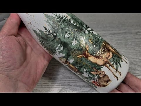 DIY Winter Forest Decoupage Wine Bottle | Step-by-Step | Gold Leaf Imitation