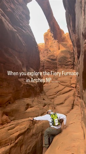 When you are exploring the Fiery Furnace in Arches National Park you have to find the Surprise Arch. Very cool little slot to walk through and then you look up and there it is! The fiery furnace area of Arches National Park is just gorgeous. No real trail but more of a suggested route with tiny arrows. You mainly go in and explore. There is so much to see. It’s permit only so you need to plan in advance for this hike. Go in and have a blast. Permit and AllTrails info 👇🏼 📍Fiery Furnace, Arches