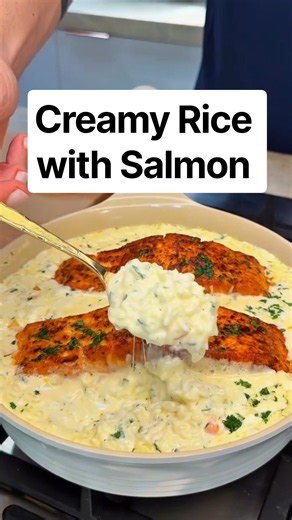 Creamy Rice with salmon #salmon #creamyrice #rice #asmr #viral #food #trending #shorts