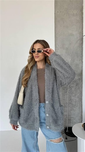 Fluffy Angora Blend Cardigan Women, Oversized Plush Knit Sweater With Sparkle, Soft Button up Cardigan With Pockets, Cozy Stylish Outerwearb - Etsy