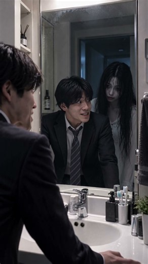 洗面所の鏡にお化け映った！ #お化け #心霊 #ホラー #AI動画 #ショート動画 #コント
