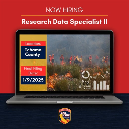 Join CAL FIRE as a Research Data Specialist II (Unit Fire Intelligence and Spatial Data Manager) in Tehama County! ⚙️ As a Unit Fire Intelligence and Spatial Data Manager, you will act as an expert on fire intelligence and mapping platforms, support incident commanders with fire spread modeling, provide mapping for emergencies and planned events, and manage critical data for risk assessment and mitigation. This position combines advanced geographic information systems (GIS) skills with fire inte