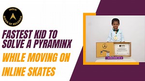 Fastest kid to solve a Pyraminx while moving on inline skates The record for being the fastest to solve a Pyraminx while moving on inline skates was set by P. Tamizheniyan of Dindigul, Tamil Nadu. He solved a Pyraminx in 30 seconds and 56 milliseconds while moving on inline skates, at the age of 4 years, 7 months and 10 days. #indiabookofrecords #pyraminx #solvingcube #inlineskating #skating #skates #recordholder #dindigul #tamilnadu | India Book of Records