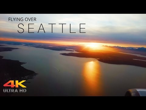 FLYING OVER SEATTLE | BEAUTIFUL SUNSET | RELAXING MUSIC | 4K