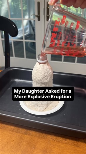 Little Monsters Universe | Science Lessons on Instagram: "Make a Mini Volcanic Eruption 🌋 Materials: * An empty water bottle * Air dry clay * Baking soda (2-3 tablespoons) * Vinegar (1/2 cup, warmed slightly) * Food coloring (optional, for lava effect) * Tray or large dish (to catch the mess) * Small funnel (optional, for pouring) Instructions: 1. Place the water bottle in the center of the tray or dish to catch any overflow. 2. Use the air dry clay to cover the water bottle, leaving the top op
