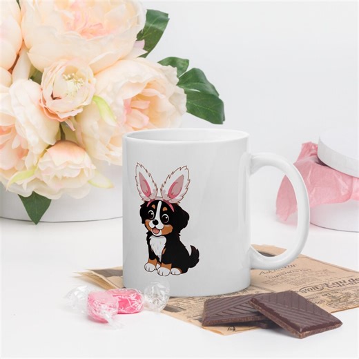 Kawaii Bernese Mountain Dog Mug With Bunny Ears – Cute Anime Puppy Coffee Cup, Easter Dog Lover Gift - Etsy