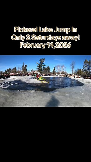 Pickerel Lake Jump In on February 14th, 2026! Let’s party 🤘#grizzlygreg #pickerel #pickerellake #snowmobile #waterskipping