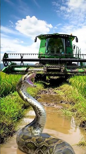 GIANT PYTHON Blocks Harvester in Golden Rice Field