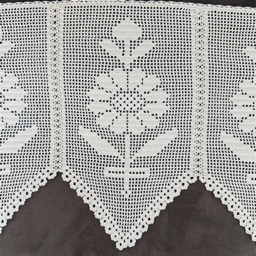 Vintage Filet Crochet Lace Runner - 85" Handmade Floral Table Topper - Antique White Polyester Trim - Etsy