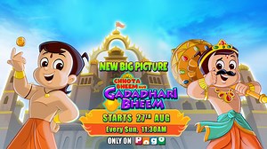 9.8K views · 455 reactions | Ek kahani, ek anokhi jung jisme Chhota Bheem aur Gadadhari Bheem mile sang sang! Dekhyie Bheem ki shakti aur Mahabharat ki anokhi kahani ek naye andaaz mein. Janne ke liye dekhyie New Big Picture "Chhota Bheem aur Gadadhari Bheem" Starts 27th August at 11:30AM. Every Sunday only on POGO. #ChhotaBheemaurGadadhariBheem #NewBigPicture #ChhotaBheem #Sunday #27August #Part1 #POGO #DontMissIt | Chhota Bheem | Facebook
