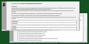 Secondary History Report Writing Statement Bank Spreadsheet