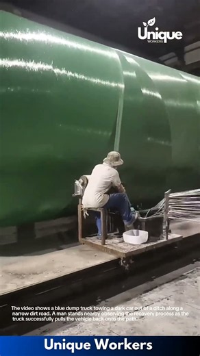 Industrial Manufacturing: Fiberglass Filament Winding Process on Large Tank
