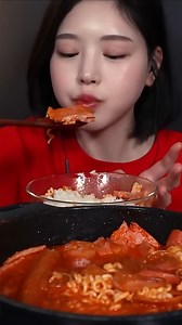 Spicy Sausage Stew Budae Jjigae #asmr #asmrsounds #satisfying #asmrfood | Boki Mukbang