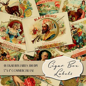 48 Vintage Cigar Box Labels (5" X 4") in 12 Sheets ( 11" X 8,5") , Instant Download for Commercial Use, Printable, Scrapbook, Junk Journal - Etsy