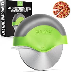 Zulay Handheld Pizza Cutter Wheel - Razor Sharp Stainless Steel Pizza Wheel Cutter With Protective Blade Guard - Round Pizza Cutter With Cover & Slip Resistant Handle Slices Pizza With Ease