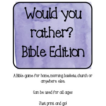 Would you rather? Bible Edition Game - Bible Game, Sunday School, Formation