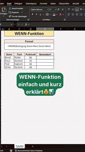 Die WENN-Funktion einfach und kurz erklärt in Excel 📊🤓 #excel #wennfunktion