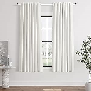 Room Darkening Curtains 63 Inches Long Kitchen Curtains Sets for Windows Blackout Curtains for Small Bay Window Natural Boho Pleated Linen Drapes 63 Inch Length 2 Panels Set Ivory White 52x63