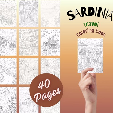 Sardinia Coloring Pages Printable PDF – Mediterranean Beach Coloring Book – Italy Travel Coloring Pages – Coastal Villages & Nature - Etsy