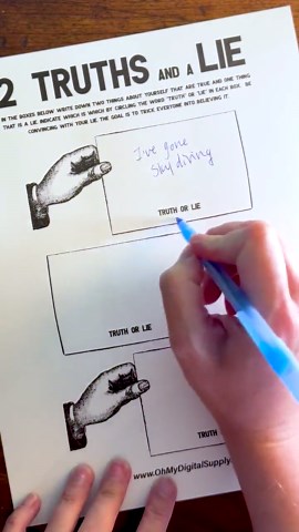 2 Truths and a Lie Printable Icebreaker Game & Team-building Activity for Small Groups - Etsy
