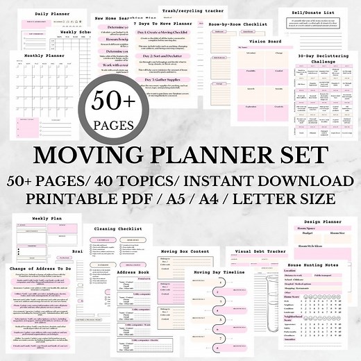Moving Planner Printable | Moving Binder Pdf | Moving Checklist, List, Gift | Declutter Planner | Moving Tips & Hacks | Cleaning Checklist - Etsy