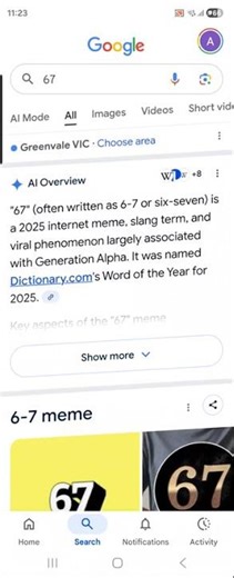 I wrote 67 on google watch what happens