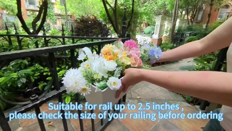 Railing Planters Outdoor Balcony 16 Inch Deck Over The Railing Planter Boxes Hanging Planters for Fence Flower 3 Pcs (Black)