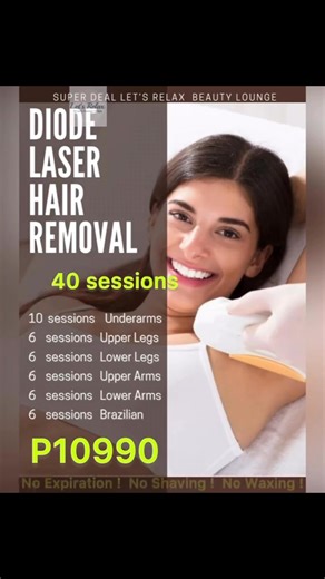✨ DIODE LASER HAIR REMOVAL DEAL! ✨ 📣 Get 40 sessions for ONLY ₱10,990! 😍 Say goodbye to unwanted hair and hello to smooth, confident skin! 💁‍♀️💖 Includes: ✔️ 10 sessions Underarms ✔️ 6 sessions Upper Legs ✔️ 6 sessions Lower Legs ✔️ 6 sessions Upper Arms ✔️ 6 sessions Lower Arms ✔️ 6 sessions Brazilian 😱🔥 📍 Visit us at your nearest branch: 🏢 Main Branch - 88th Avenue 📞 (0969) 353 9863 🏙 Streetscape Mall Branch 📞 (0995) 504 2092 🌆 Mabolo Branch 📞 (0962) 940 3152 📅 Book your sessions