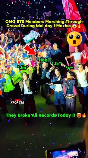 🤩BTS Ot7 Marching through crowd Idol live day1 mexico #bts#btsshorts#btsarmy#taehyung#jungkook#jimin