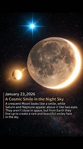 🙂🌙 Don’t Miss: A Smiling Face in the Night Sky On certain rare nights, the sky puts on a show that feels truly magical. A thin crescent Moon appears low in the sky, curved like a gentle smile. Just above it, two planets—Saturn and Neptune—glow like tiny “eyes.” Together, they create the illusion of a smiley face in the night sky—an unforgettable sight that instantly grabs attention. But don’t worry—this isn’t a supernatural sign or secret message. It’s simply a beautiful cosmic coincidence. Th