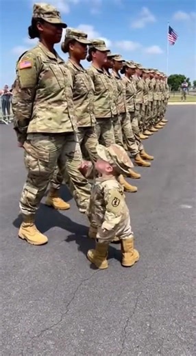 Tiny Toddler Commands U.S. Army Soldiers #VerticalVideo #USArmy #BabyCommander