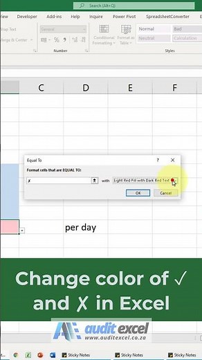 Auto change the color of tick and cross in Excel