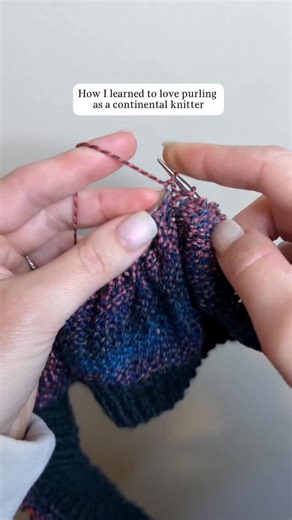 Chloe Sapes | Girl Who Knits on Instagram: "Don’t miss tip 3!! ⬇️ ✨How I learned to love Continental Purling✨ 1. I tried a few methods to see what suited me best (look into Norwegian or Russian methods) 2. Practiced a ton. I intentionally chose patterns with lots of purling, German short rows, or knitting flat. The more I purled the faster and more comfortable I got. 3. I use a .5mm smaller needle in my right hand because naturally my tension is looser while purling. This allows me to match my k