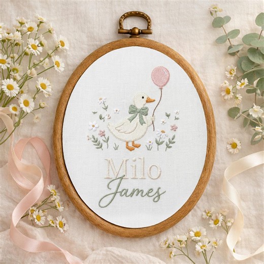 Embroidered Baby Name Hoop Art, Floral Duck Nursery Decor, Custom Keepsake Sign - Etsy