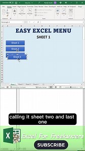 In this #shorts I will you how to create a very simple menu to move from sheet to sheet using a single line of VBA code. 🔴WATCH FREE COMPREHENSIVE TUTORIALS ON HOW TO CREATE YOUR OWN-EXCEL BASED APPLICATIONS HERE: https://www.youtube.com/@ExcelForFreelancers 👉CHECK MY PRODUCTS AND COURSES HERE: https://www.excelforfreelancers.com Love what you see here? Our extended channels offer even more to explore. Give them a like and follow for a richer connection: https://www.facebook.com/excelapplicati