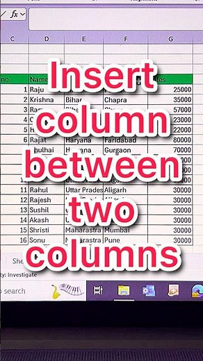 How to Insert column between two columns #shorts