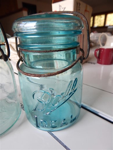 Antique Canning Jar BALL IDEAL #8 - Blue Glass Storage Jar - Vintage Button Jar - Etsy