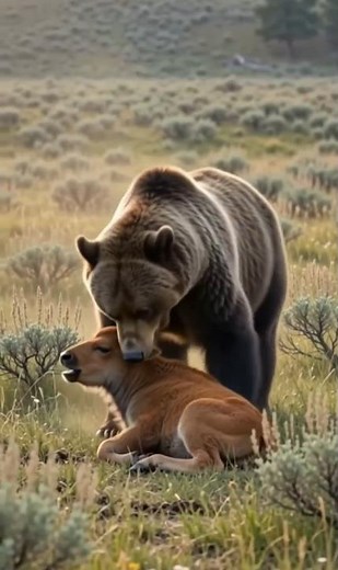 Grizzly Bear vs Bison Herd — INSANE Rescue Caught on Camera! 😱🦬
