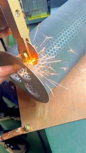 Welding and Joining a Metal Mesh Cylinder with Precision Using a High Speed Tool #shorts