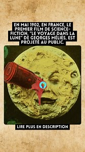 En mai 1902, en France, Georges Méliès présente au public "Le Voyage dans la Lune", considéré comme le tout premier film de science-fiction de l’histoire du cinéma. Inspiré des romans de Jules Verne et H. G. Wells, ce film innovant raconte l’expédition imaginaire d’un groupe d’astronautes vers la Lune, mêlant aventure, magie et effets spéciaux novateurs pour l’époque. Avec ses décors élaborés, ses costumes spectaculaires et ses techniques cinématographiques révolutionnaires, Méliès transforme le