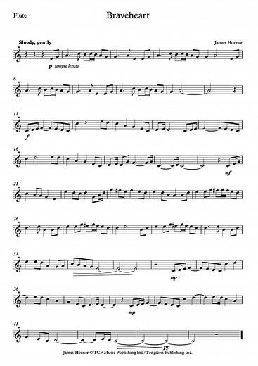 Braveheart (Easy/Intermediate Level) (James Horner) - Flute Sheet Music